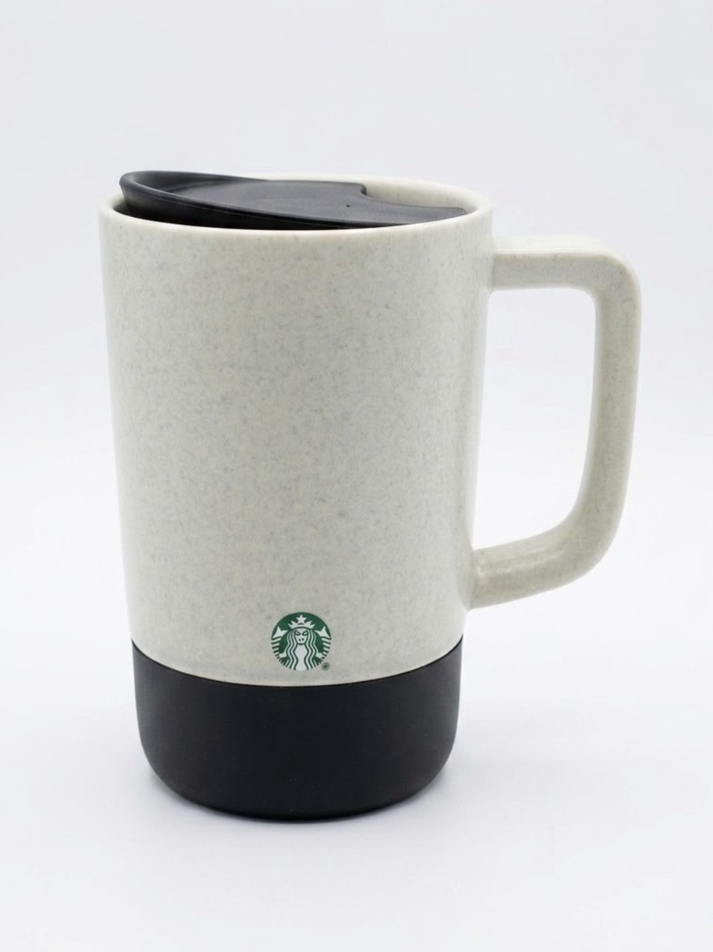 NWT Starbucks Minimalist Speckled Grey Ceramic Travel Mug Black Silicone Base 14